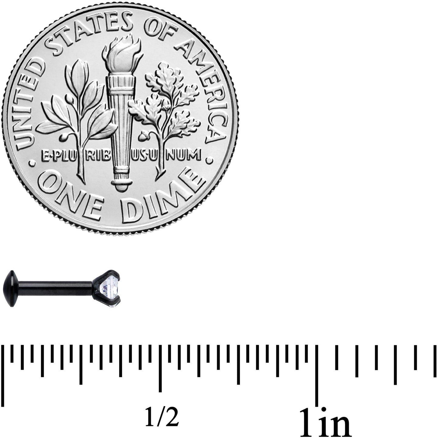 16G 1/4 CZ Gem Black 3mm Threadless Push In Labret Tragus