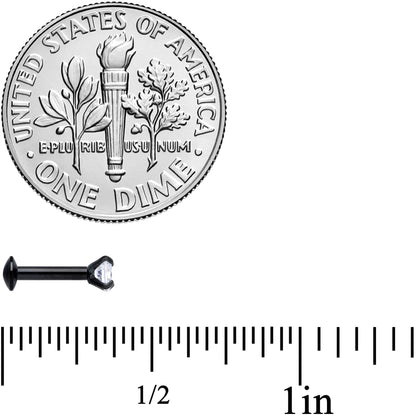 16G 1/4 CZ Gem Black 3mm Threadless Push In Labret Tragus