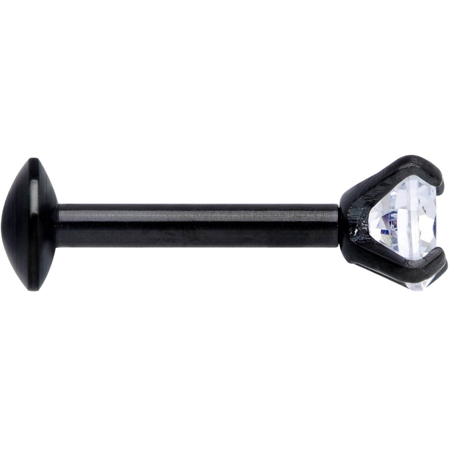 18G 1/4 CZ Gem Black 3mm Threadless Push In Labret Tragus