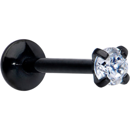 20G 1/4 CZ Gem Black 2mm Threadless Push In Labret Tragus