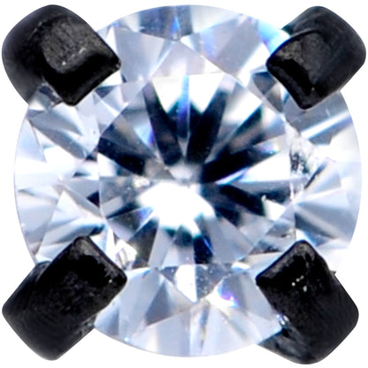 20G 1/4 CZ Gem Black 2mm Threadless Push In Labret Tragus