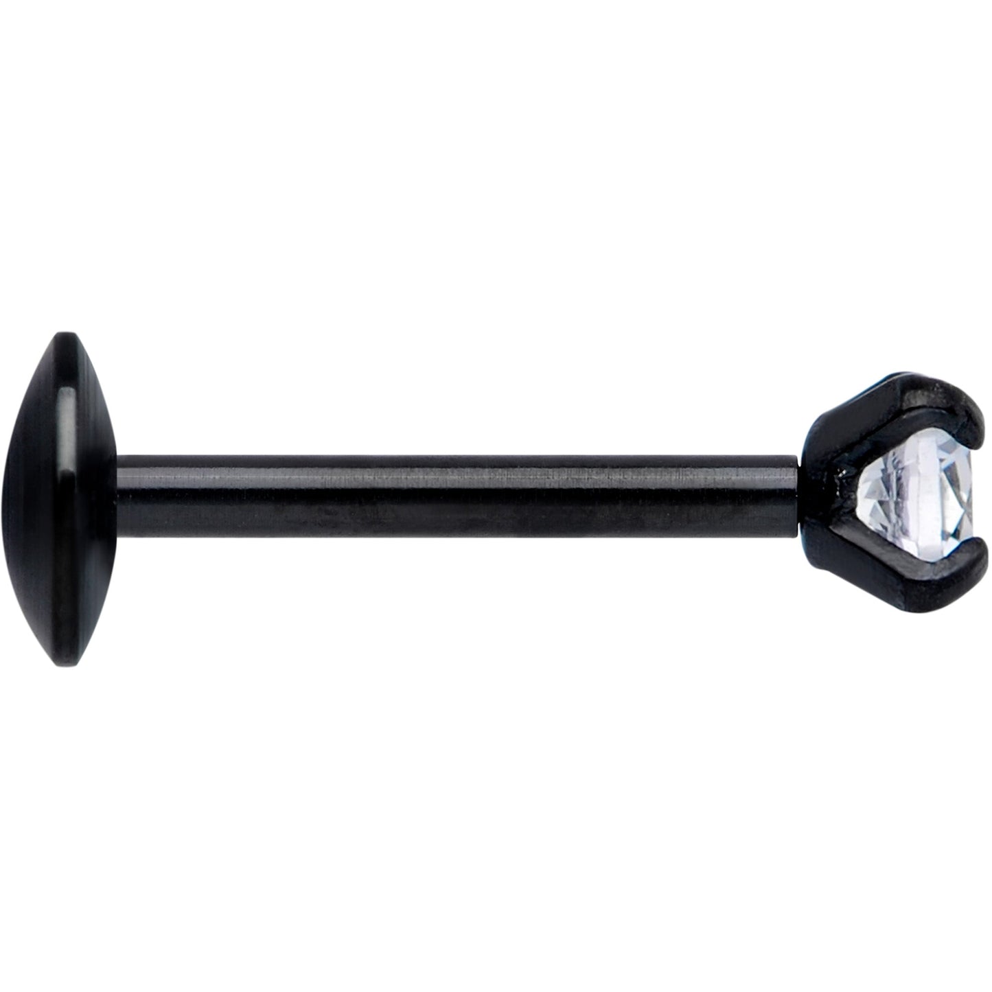 20G 1/4 CZ Gem Black 2mm Threadless Push In Labret Tragus