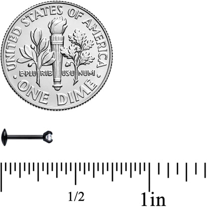 20G 1/4 CZ Gem Black 2mm Threadless Push In Labret Tragus