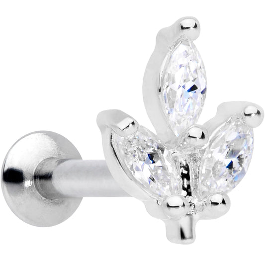 16G 1/4 CZ Gem Leaf Threadless Push In Labret Tragus