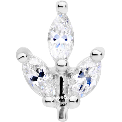 16G 1/4 CZ Gem Leaf Threadless Push In Labret Tragus