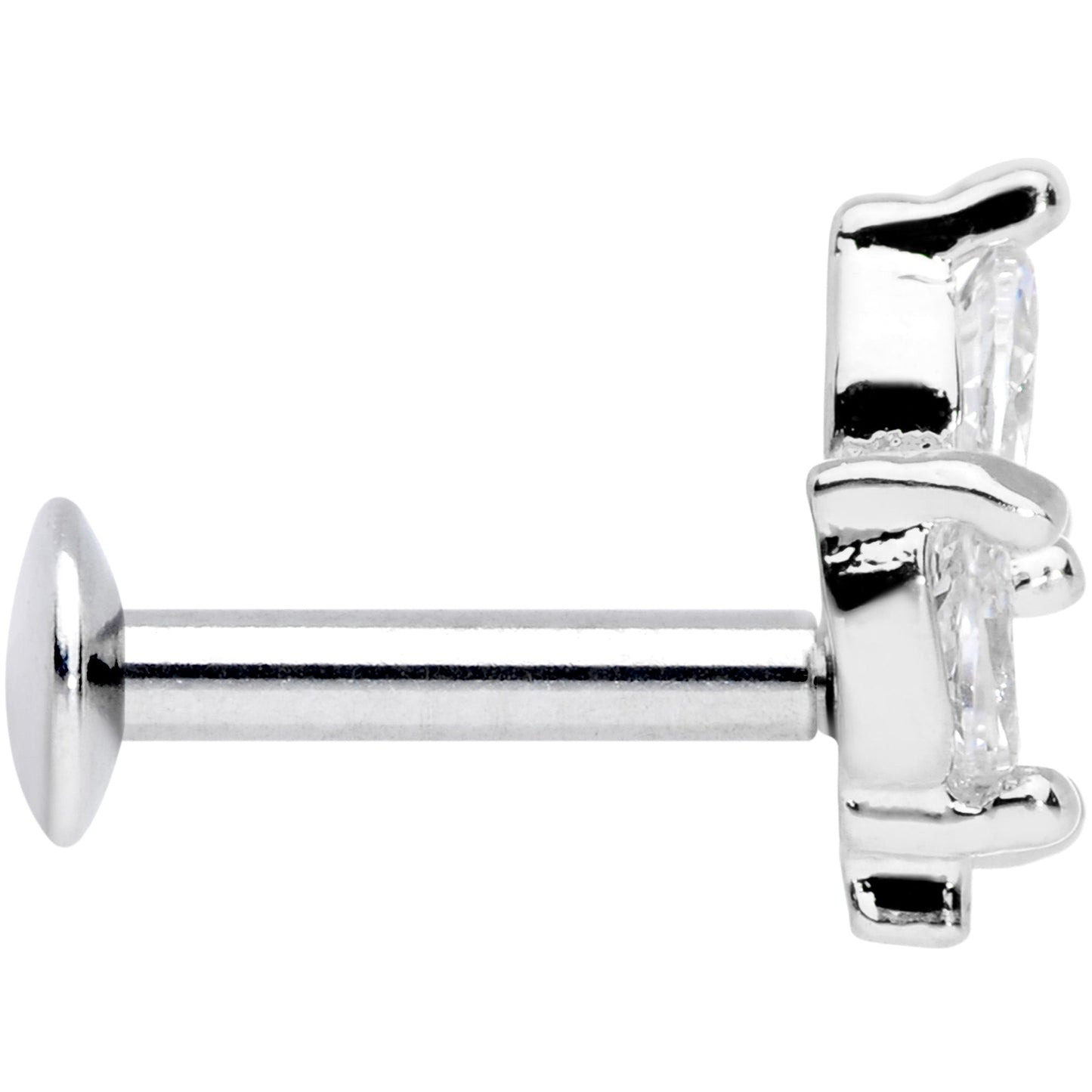 16G 1/4 CZ Gem Leaf Threadless Push In Labret Tragus