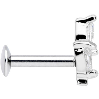 16G 1/4 CZ Gem Leaf Threadless Push In Labret Tragus