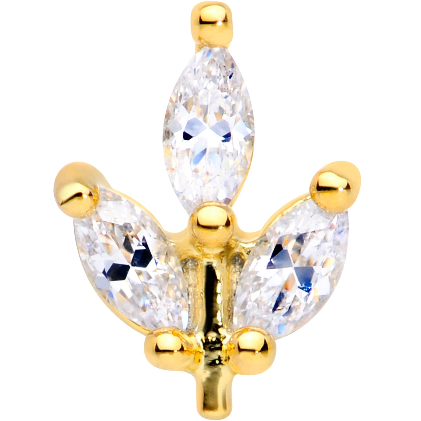 16G 5/16 CZ Gem Gold PVD Leaf Threadless Push In Labret Tragus