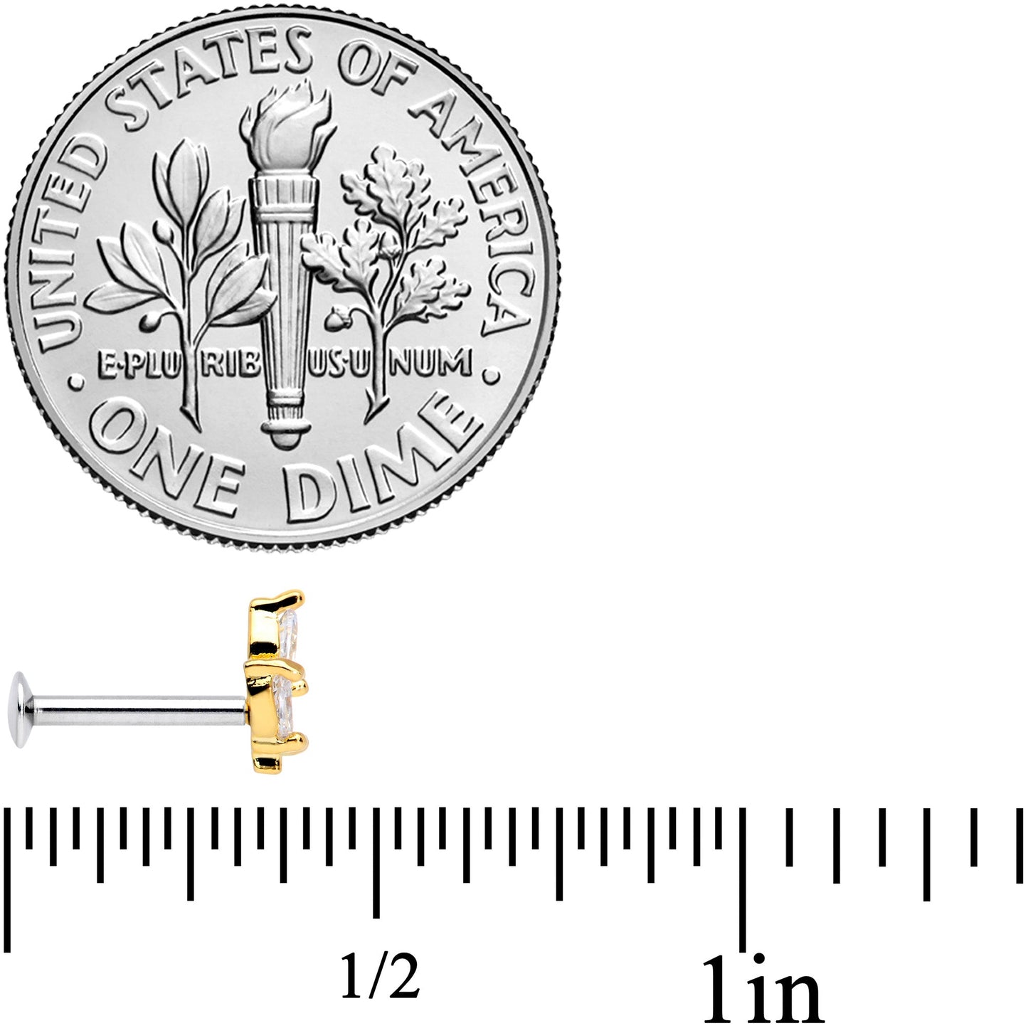 16G 5/16 CZ Gem Gold PVD Leaf Threadless Push In Labret Tragus