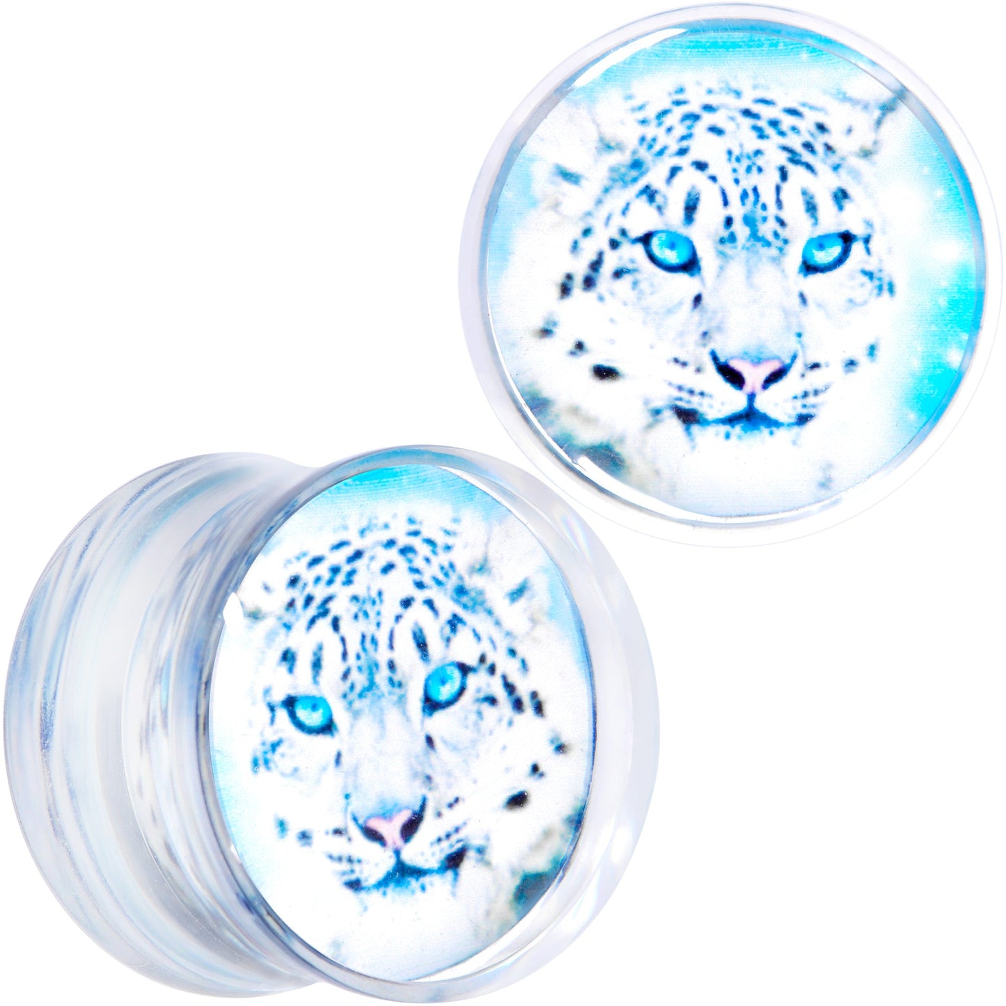 Clear Blue Acrylic Animal Cheetah Saddle Plug Set 2G to 1 Inch