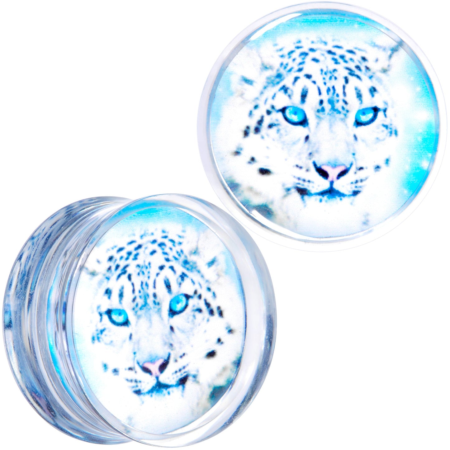 Clear Blue Acrylic Animal Cheetah Saddle Plug Set 2G to 1 Inch