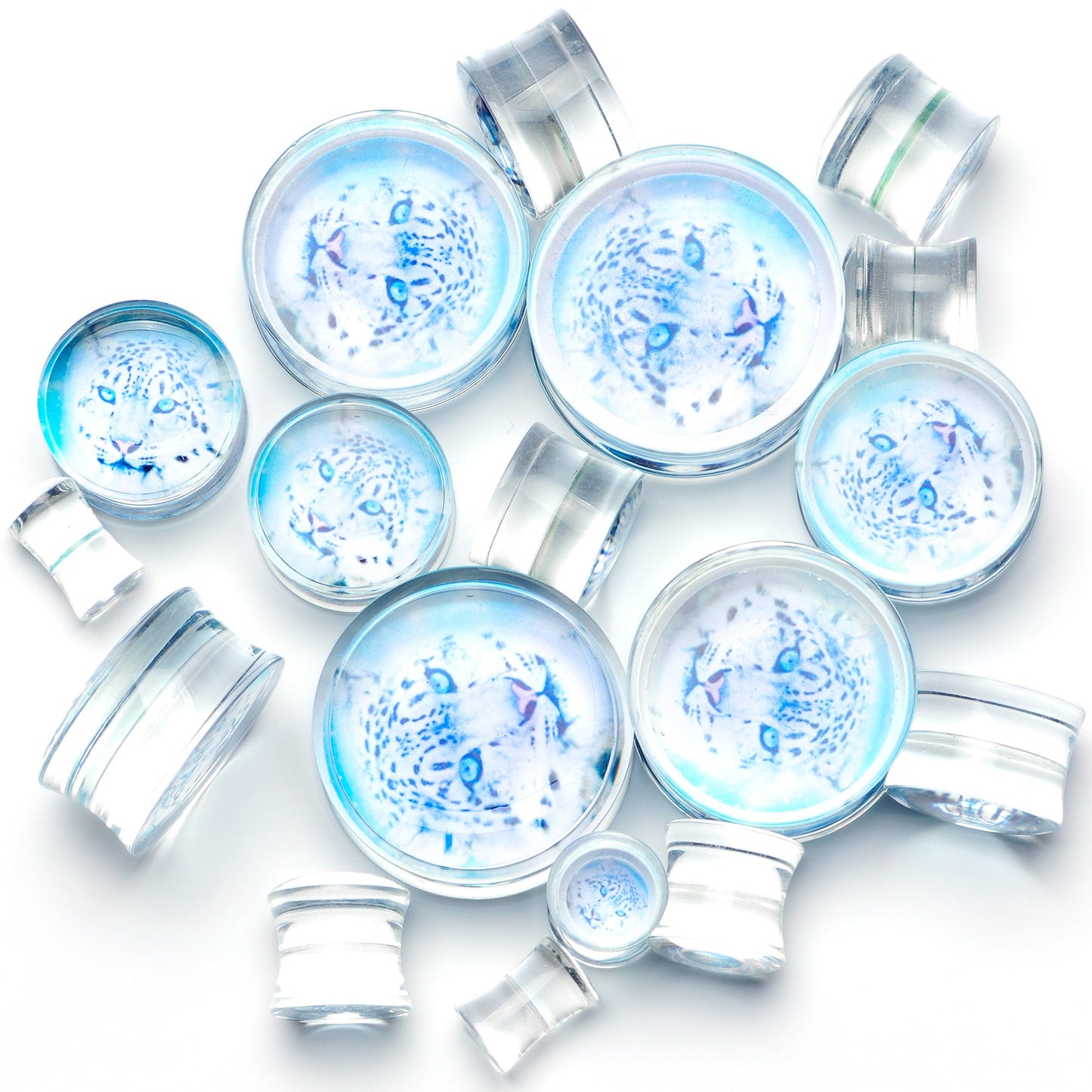 Clear Blue Acrylic Animal Cheetah Saddle Plug Set 2G to 1 Inch