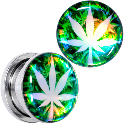 Green Hologram Marijuana Weed Leaf Screw Fit Plug Set 6G to 1 Inch