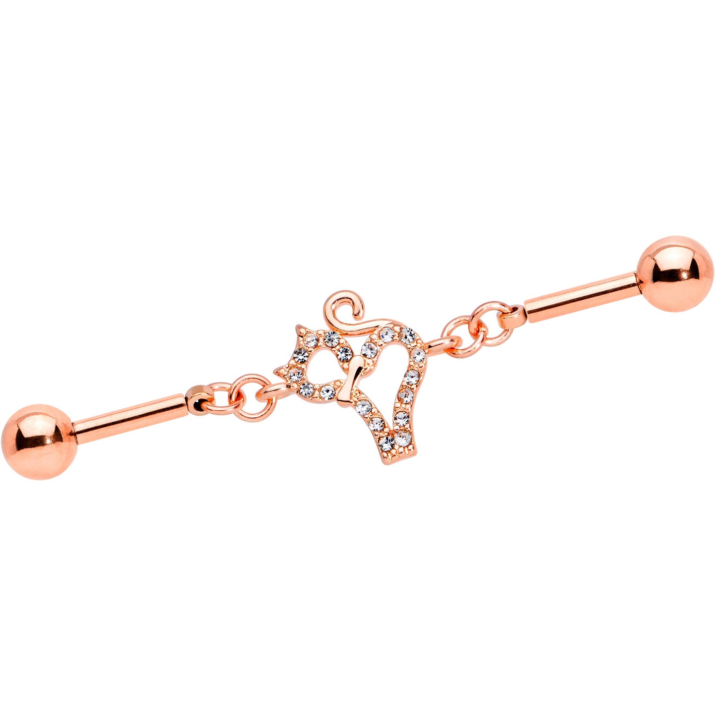 14G Clear Gem Rose Gold Tone Cat Double Industrial Barbell 40mm