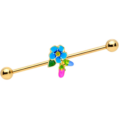 14G Yellow Gem Gold Tone Neon Flower Industrial Barbell 38mm