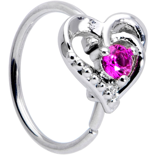 20G 5/16 Pink Gem Swirling Heart Valentine Nose Hoop