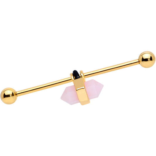 14G Gold Tone Pink Gem Industrial Barbell 38mm