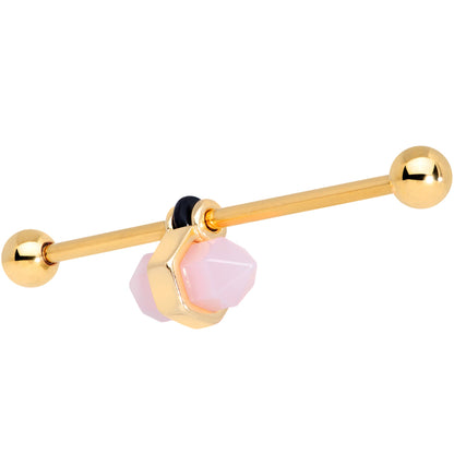 14G Gold Tone Pink Gem Industrial Barbell 38mm