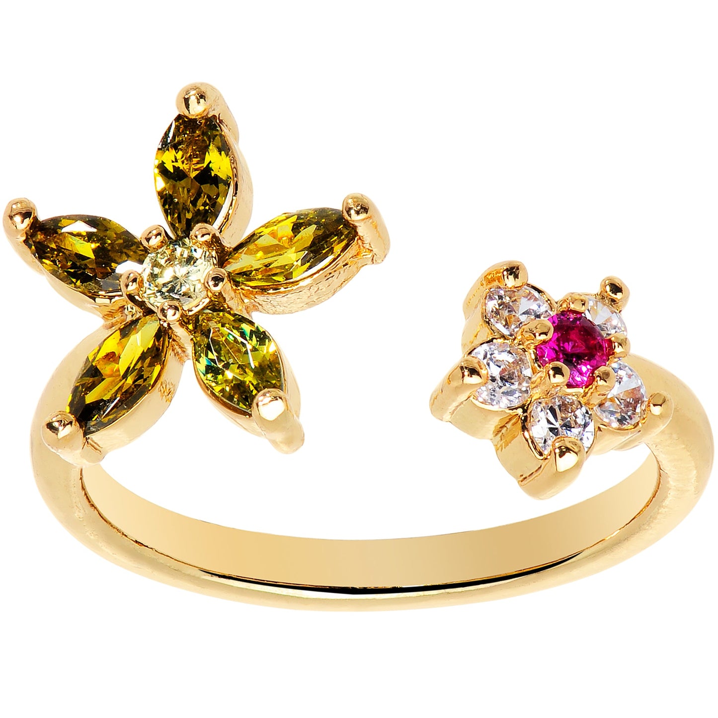 Clear Red Green Gem Gold Tone Star Flower Power Toe Ring