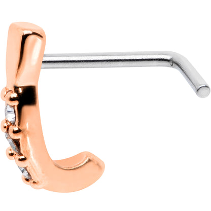 20G Clear CZ Gem Rose Gold Tone Trio Faux Hoop L Shaped Nose Ring