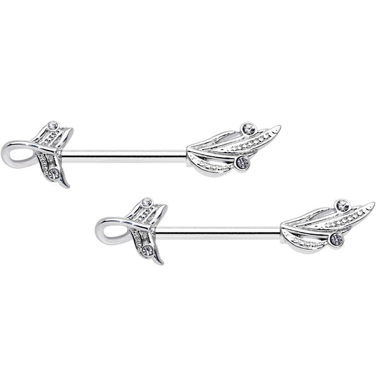 14G 9/16 Clear Gem Elegant Swirl Barbell Nipple Ring Set