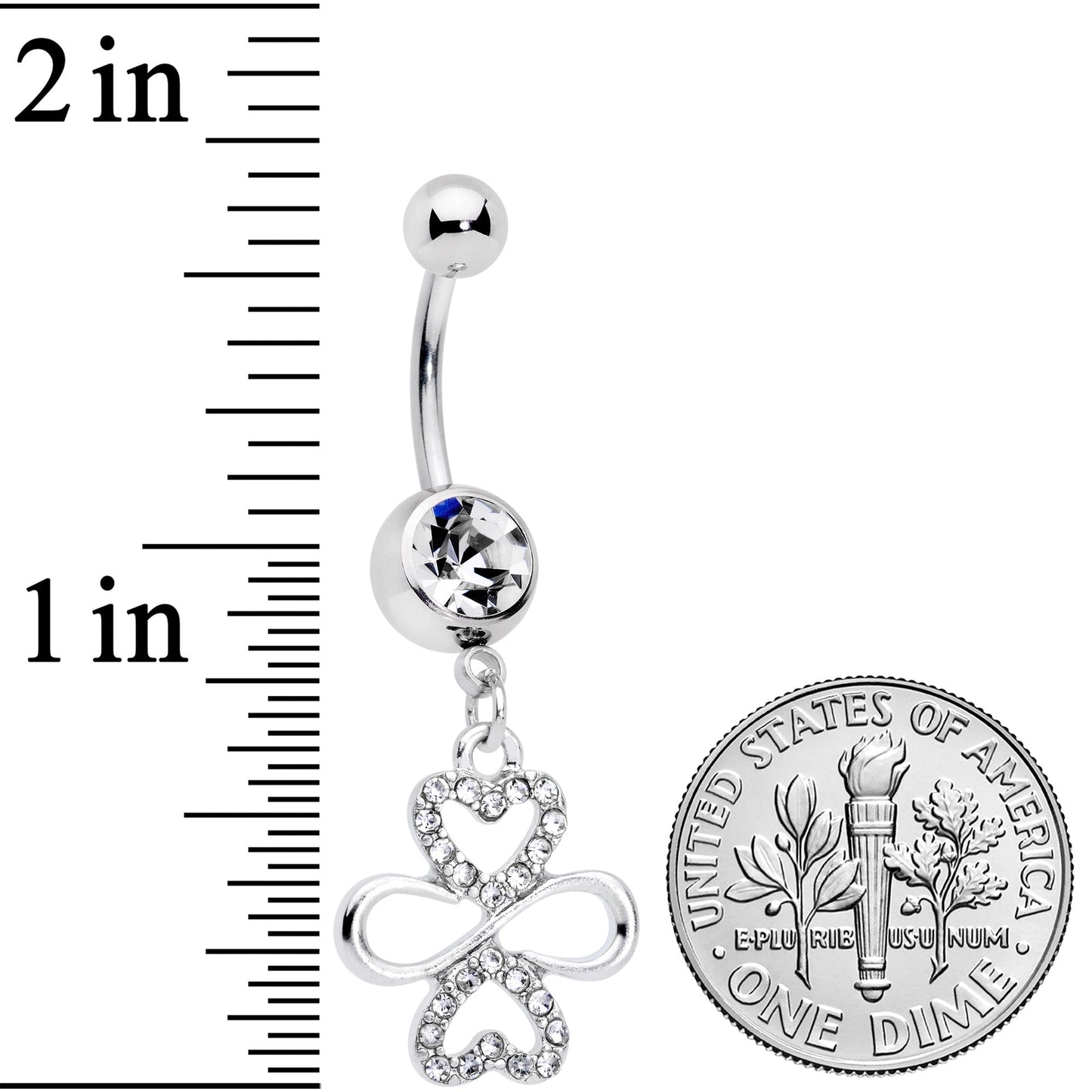 Clear Gem Heart Shamrock St Patricks Day Dangle Belly Ring