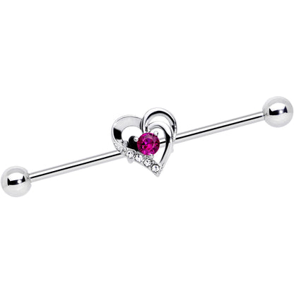 14G Clear Pink Gem Heart Valentines Day Industrial Barbell 38mm