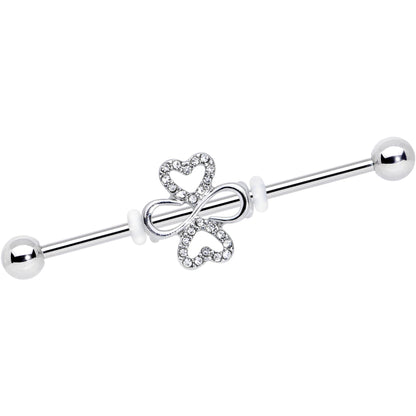 14G Clear Gem Heart Shamrock St Patricks Industrial Barbell 38mm