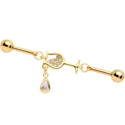 14G Clear Gem Wineglass Dangle Double Industrial Barbell 38mm