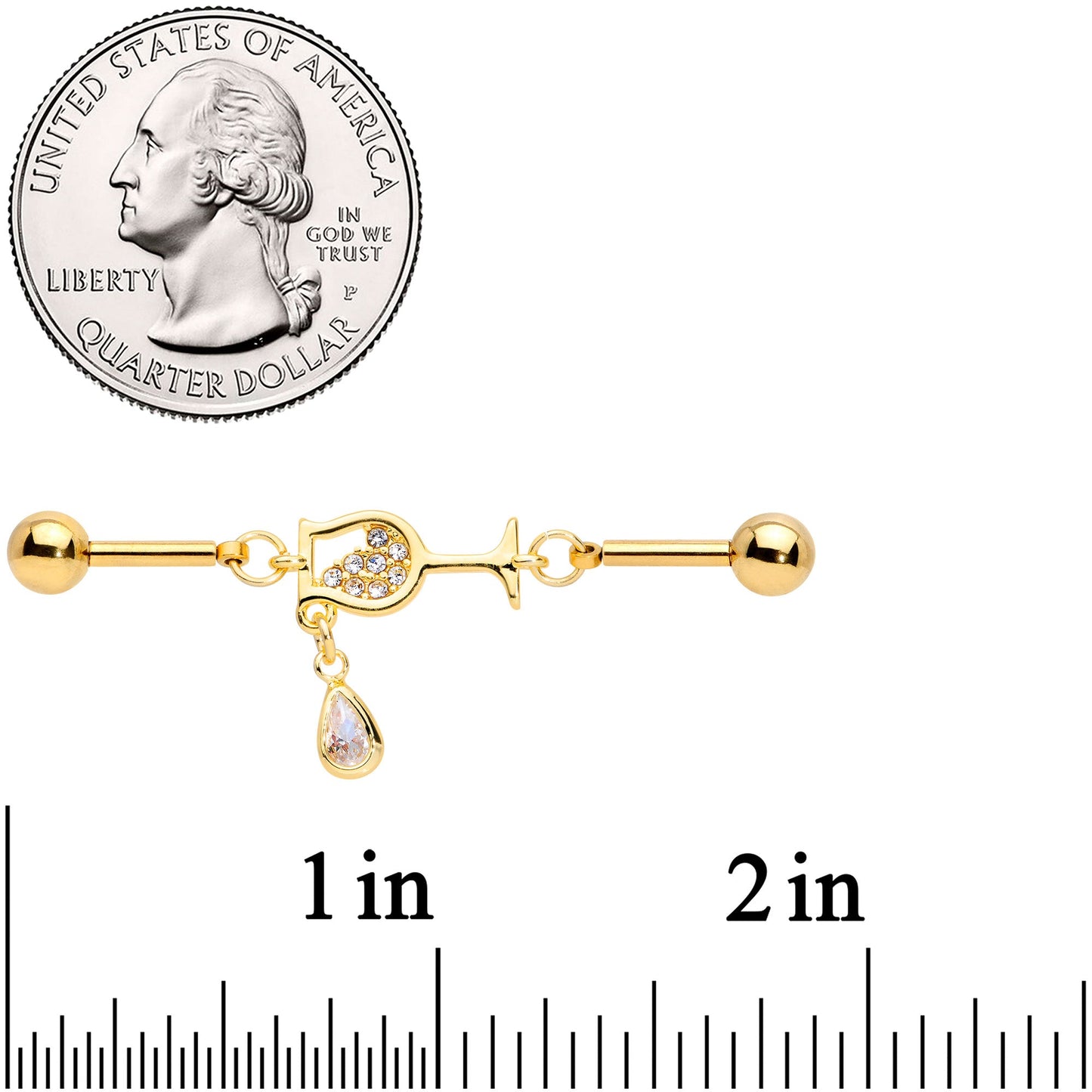 14G Clear Gem Wineglass Dangle Double Industrial Barbell 38mm