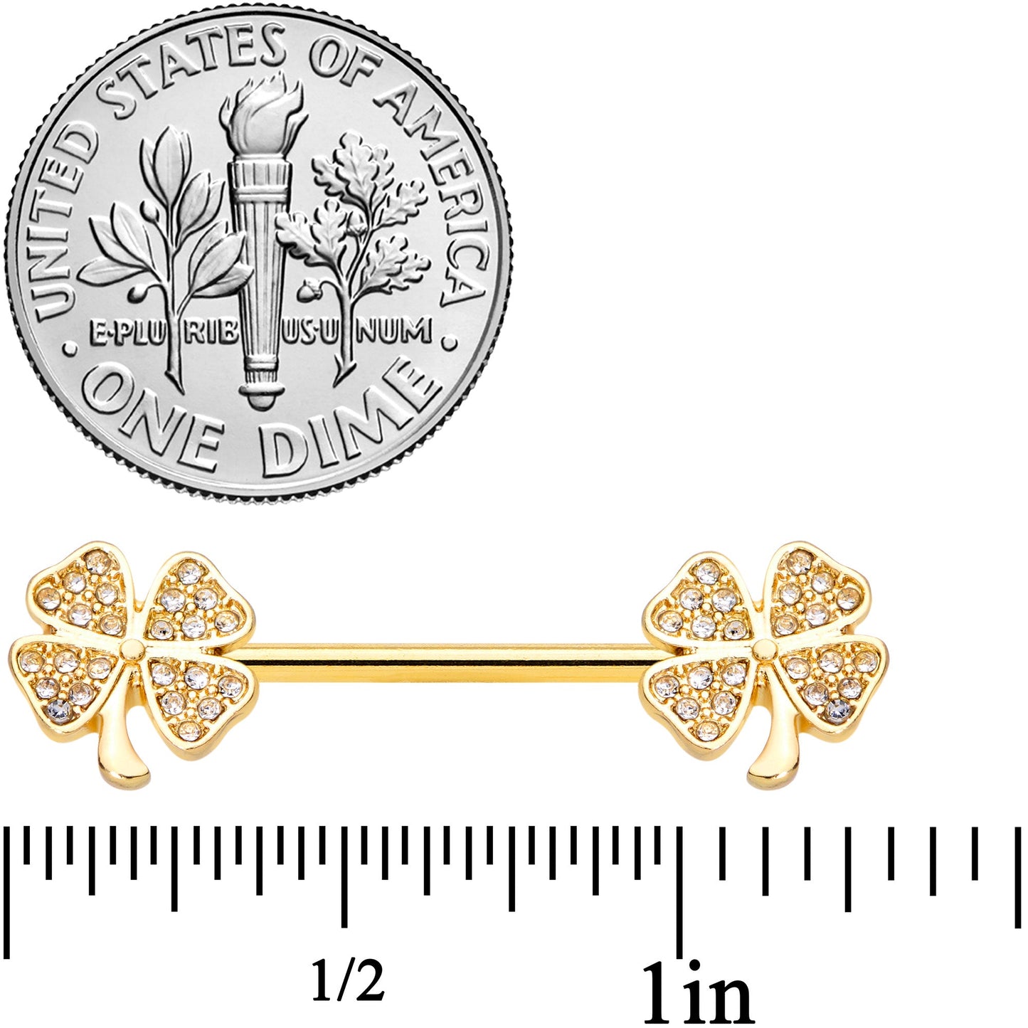 14G 9/16 Clear Gem Gold Tone Shamrock Barbell Nipple Ring Set