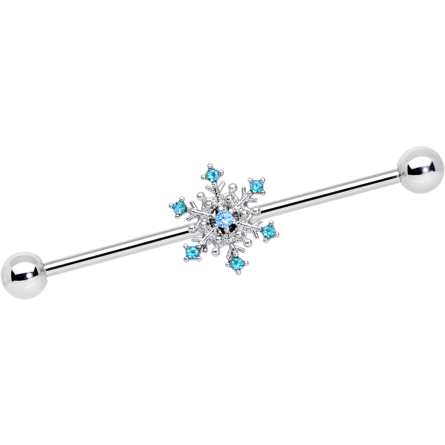 14G Aqua Gem Snowflake Christmas Industrial Barbell 38mm