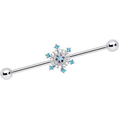 14G Aqua Gem Snowflake Christmas Industrial Barbell 38mm