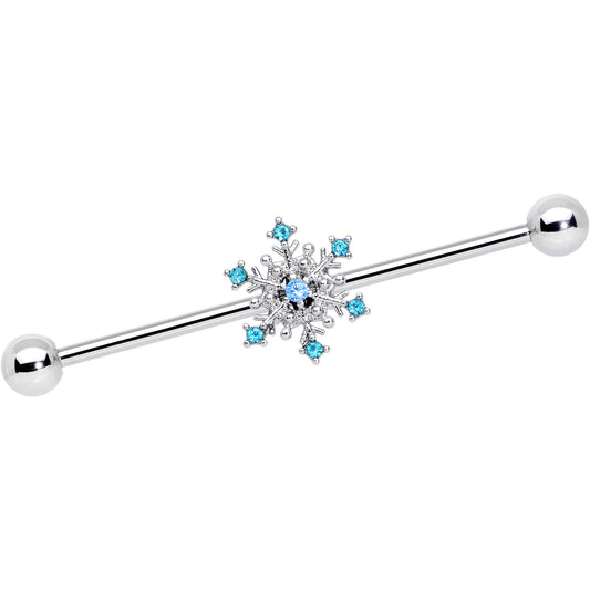 14G Aqua Gem Snowflake Christmas Industrial Barbell 38mm