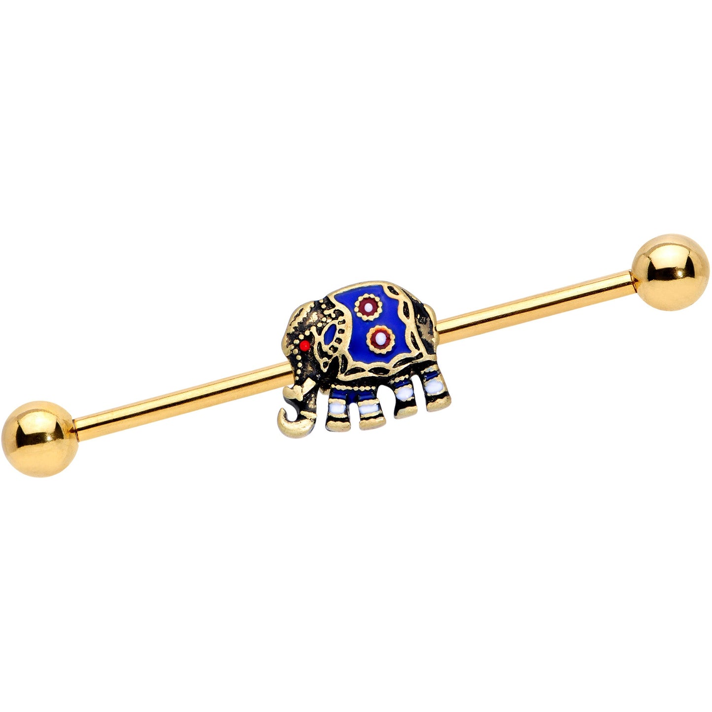 14G Gold Tone Rococo Elephant Industrial Barbell 38mm