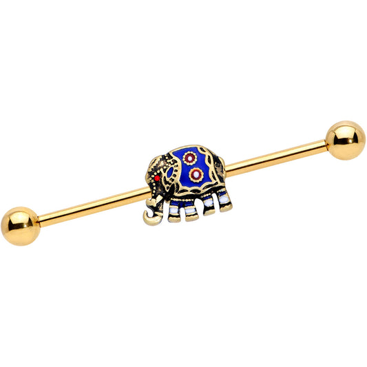 14G Gold Tone Rococo Elephant Industrial Barbell 38mm
