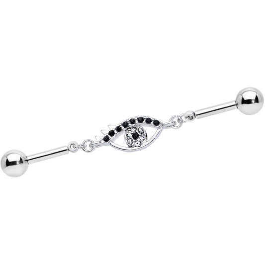14G Clear Black Gem Wide Eye Double Industrial Barbell 40mm