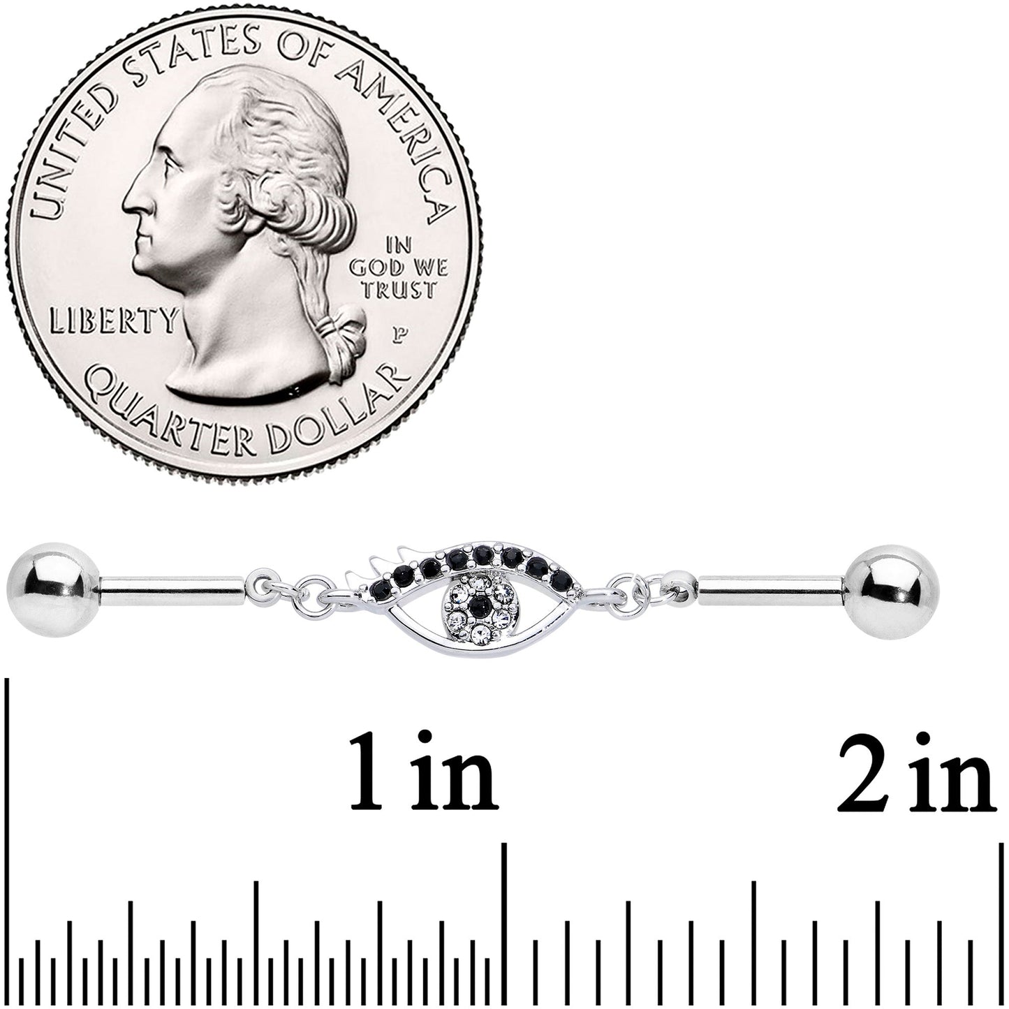 14G Clear Black Gem Wide Eye Double Industrial Barbell 40mm