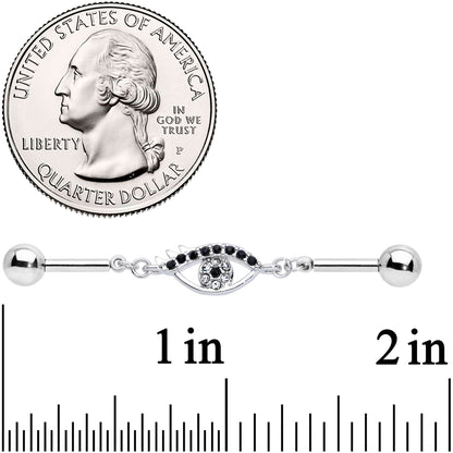 14G Clear Black Gem Wide Eye Double Industrial Barbell 40mm