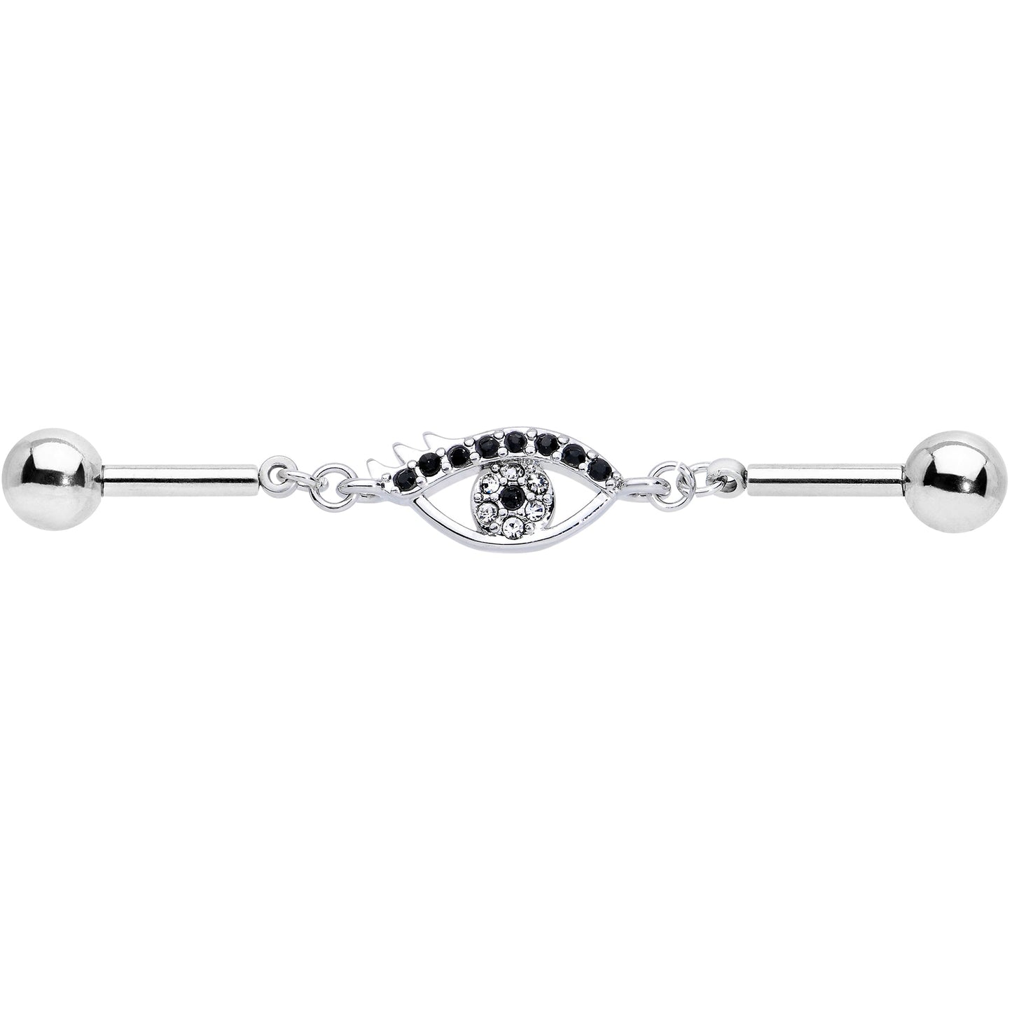 14G Clear Black Gem Wide Eye Double Industrial Barbell 40mm