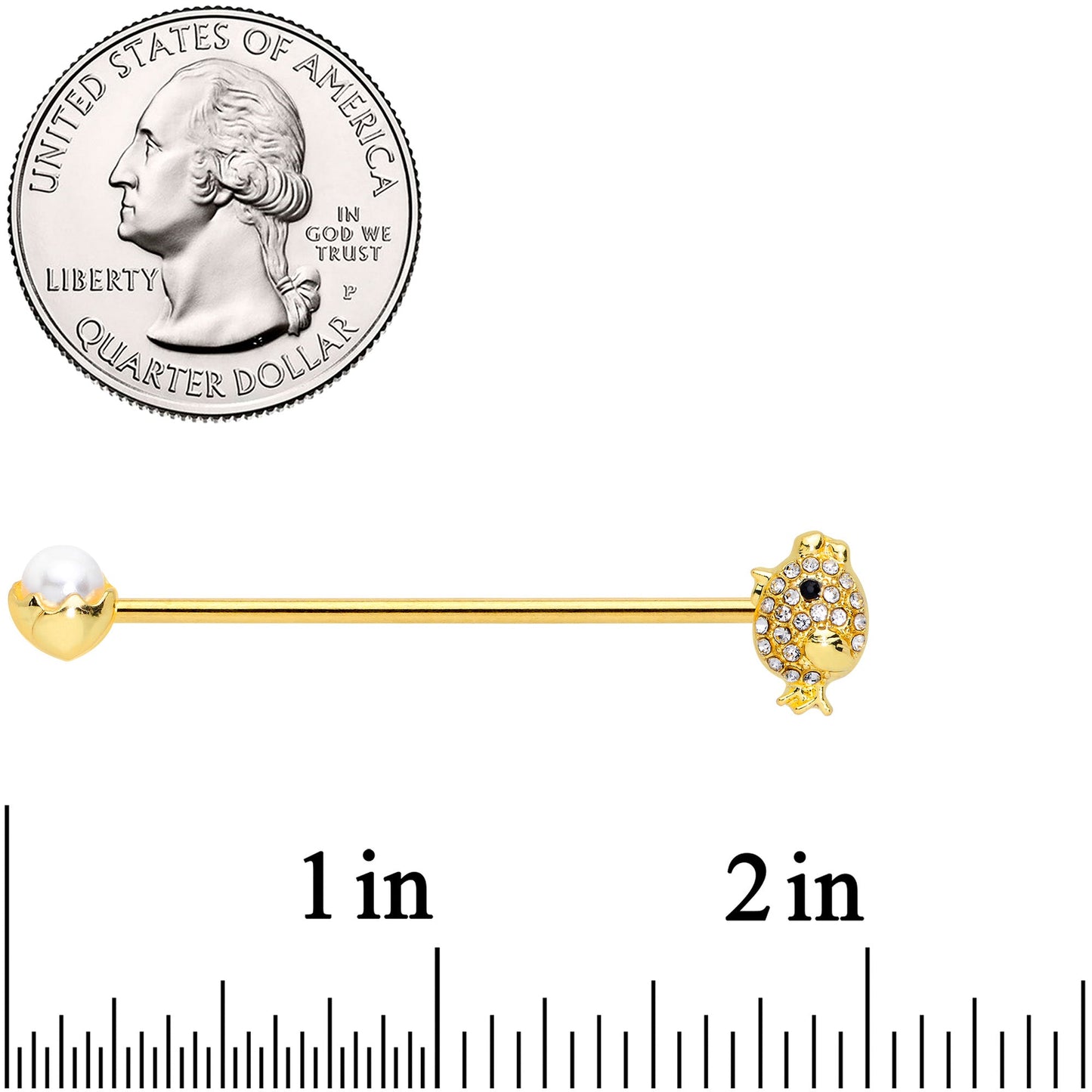 14G Clear Gem Gold Tone Egg Chick Industrial Barbell 38mm