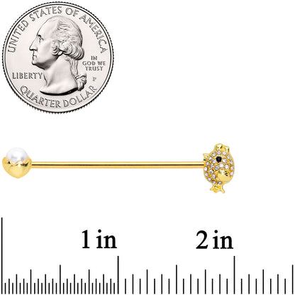 14G Clear Gem Gold Tone Egg Chick Industrial Barbell 38mm