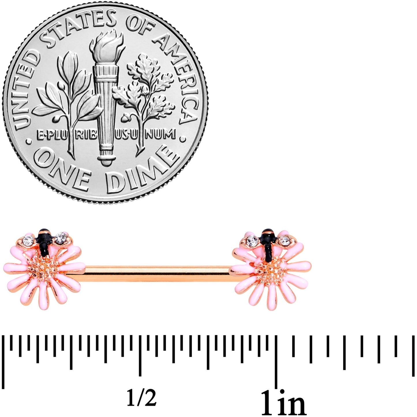 14G 9/16 Clear Gem Rose Gold Hue Daisy Bee Nipple Ring Set