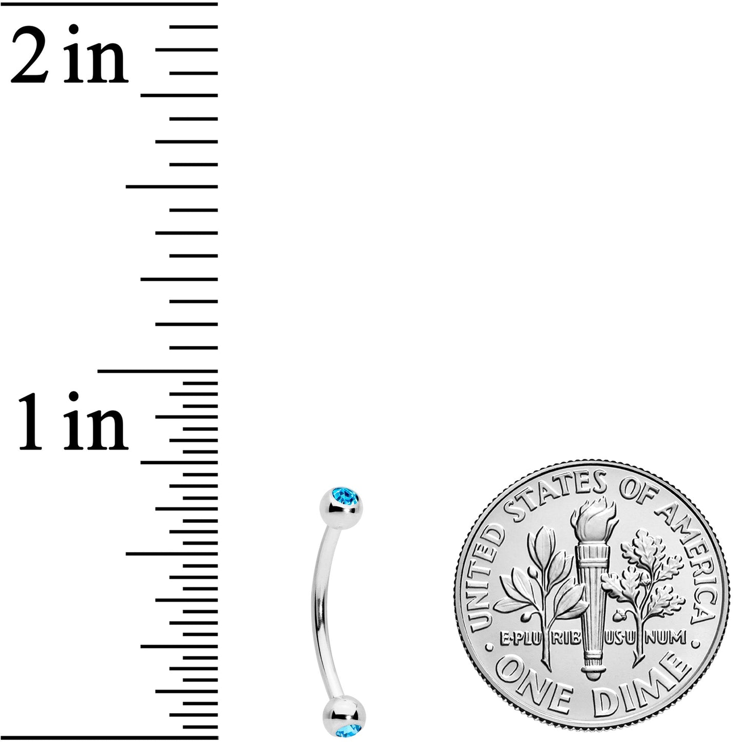 16G 1/2 Aqua Gem Ball End Curved Barbell