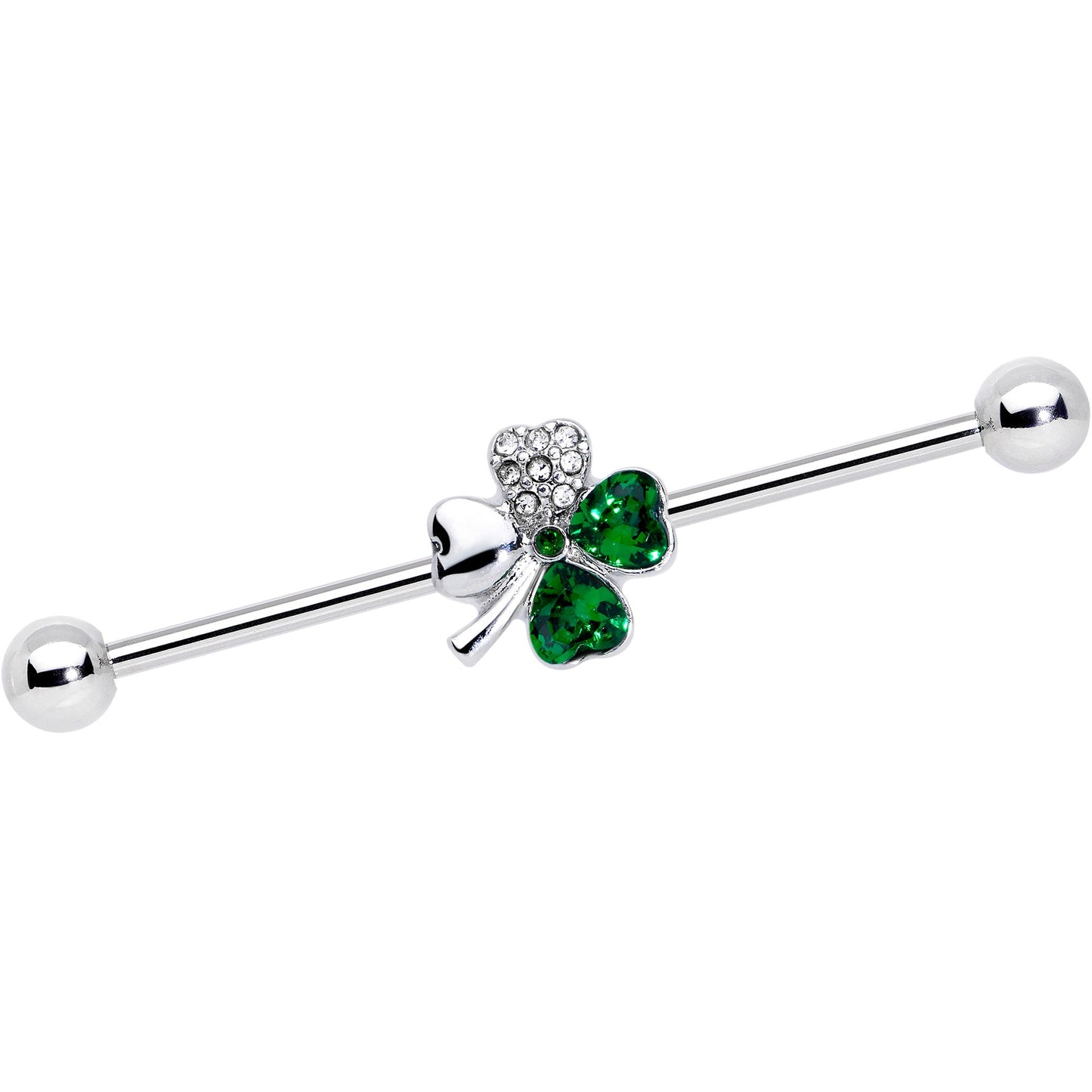 14G Clear Green Gem Shamrock St Patricks Industrial Barbell 38mm