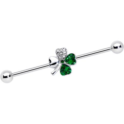 14G Clear Green Gem Shamrock St Patricks Industrial Barbell 38mm