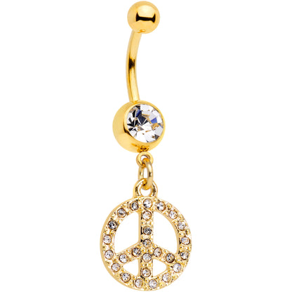 Clear Gem Gold Tone Peace Sign Dangle Belly Ring
