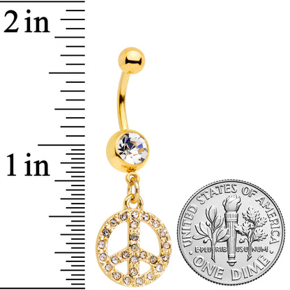 Clear Gem Gold Tone Peace Sign Dangle Belly Ring