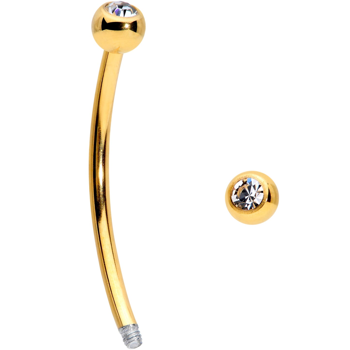 16G 5/8 Clear Gem Ball End Gold Tone Curved Barbell