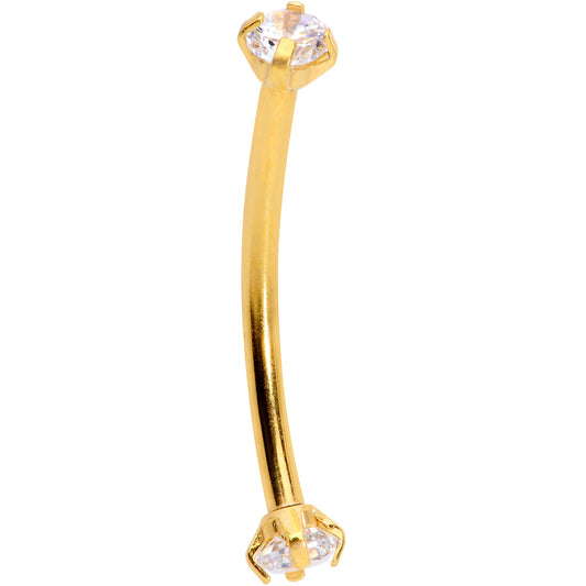 16G 9/16 Clear CZ Gem End Gold Tone Curved Barbell